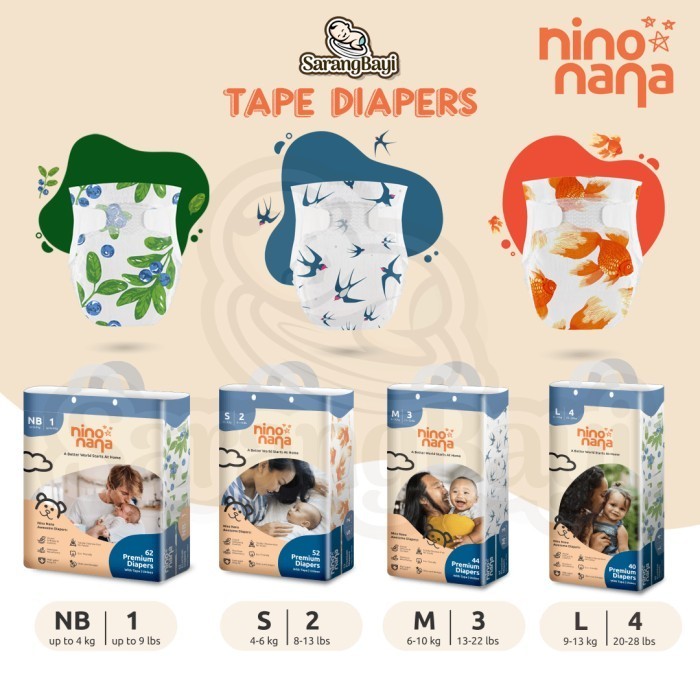 Nino Nana Premium Eco Baby Diapers Chlorine Free / Popok Bayi