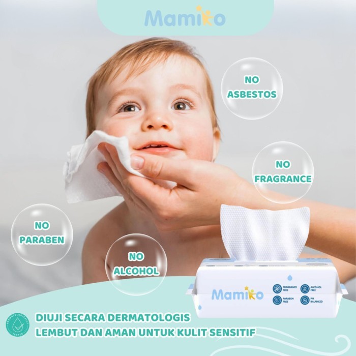 Mamiko Wet Tissue Baby Wipes Pure Water Hand Mouth 10s 80s Mini Travel Size / Tisu Basah Bayi Non Alkohol