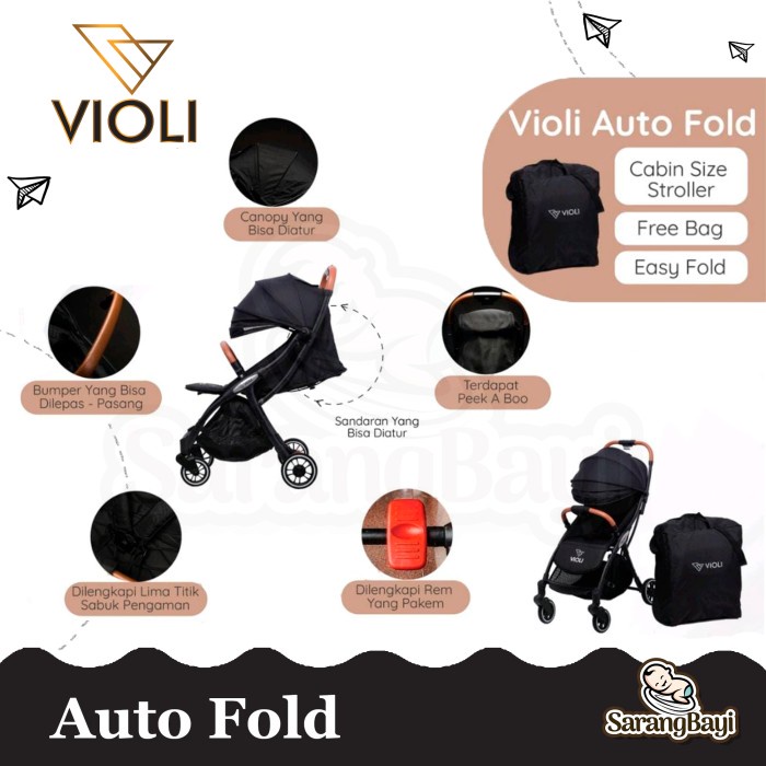 Violi Stroller Auto Fold / Kereta Dorong Bayi