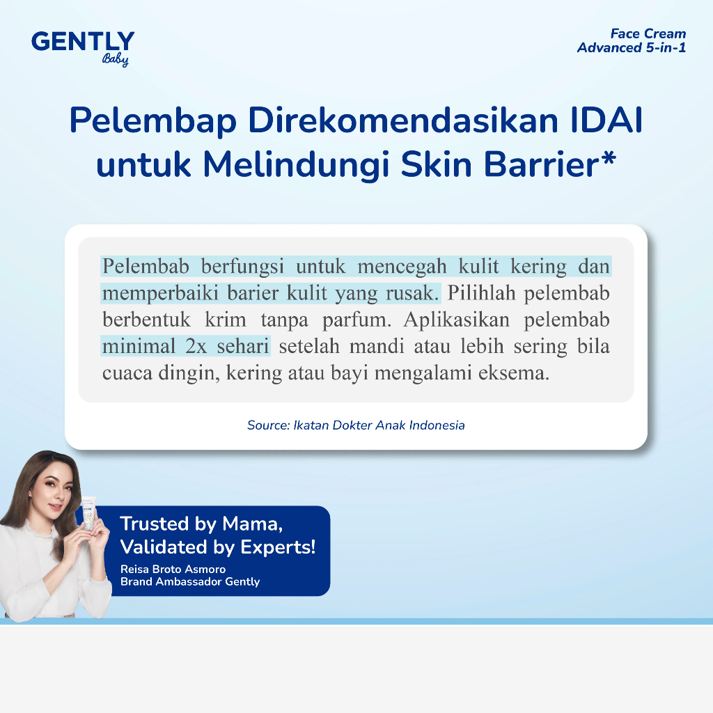 Gently Baby Face Cream Advanced 5in1 with 3x Ceramide & 4D Hyaluronic / Krim Muka Anak Bayi 5 in 1