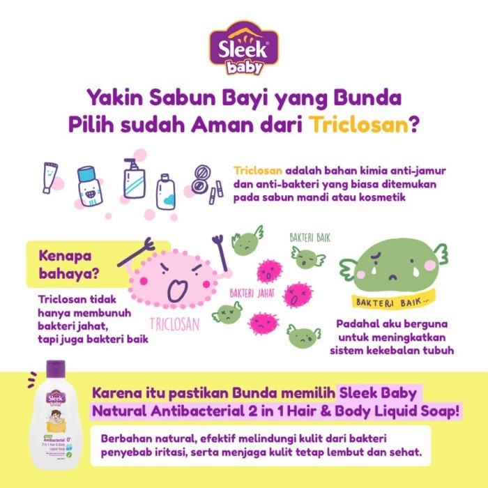 Sleek Baby Antibacterial 2 in 1 Hair & Body Liquid Soap / Sabun Shampoo Bayi