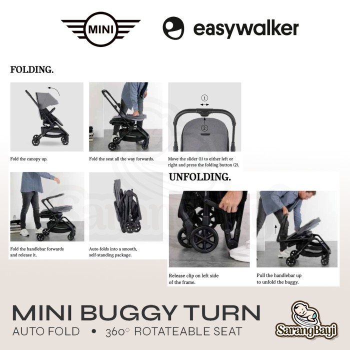 Easywalker Mini Buggy Turn 2 Stroller / Reversible Stroller | Oxford Black Soho Grey Stretford Green