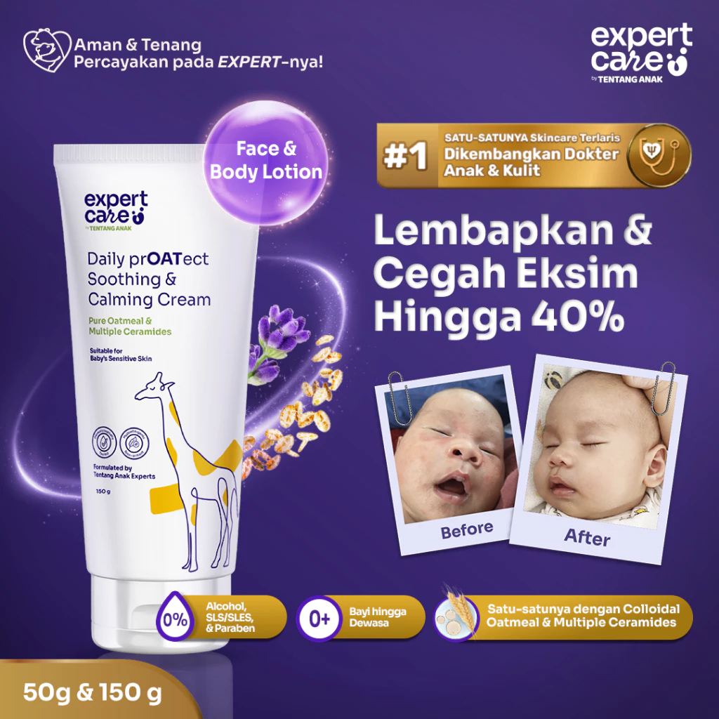 Expert Care Daily PrOATect Soothing and Calming Cream Face & Body Lotion | Moisturizer / Krim Pelembap Anak Bayi Kulit Sensitif