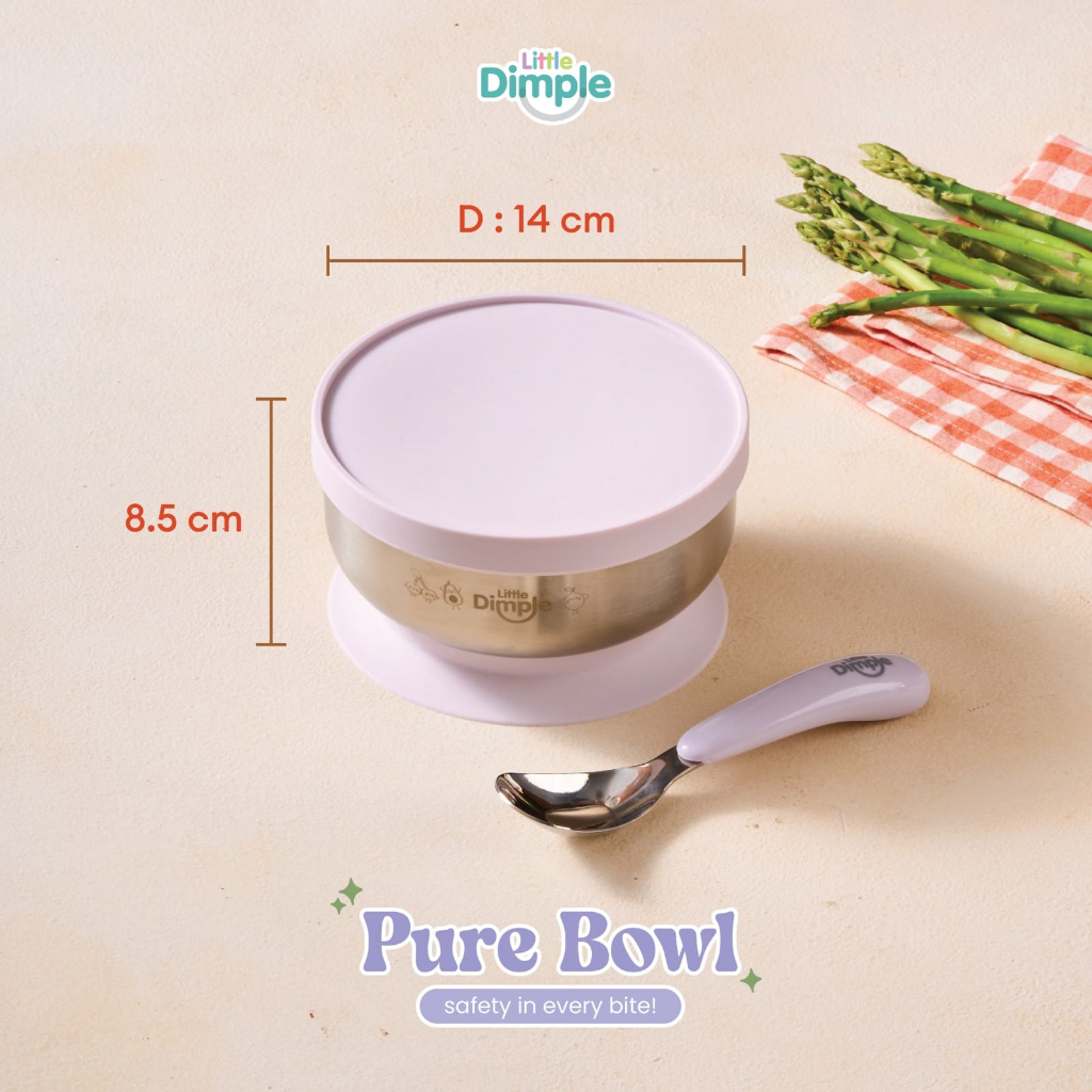 Little Dimple Pure Series Stainless Steel SUS304 Divided Suction Plate / Suction Bowl | Peralatan Makan Piring Sekat / Mangkok Anak Bayi Mpasi