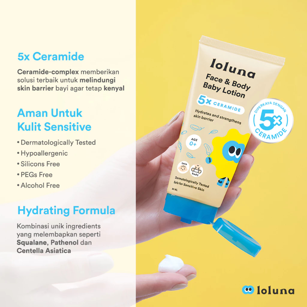 Loluna Face and Body Baby Lotion | Losion Krim Muka dan Kulit Anak Bayi