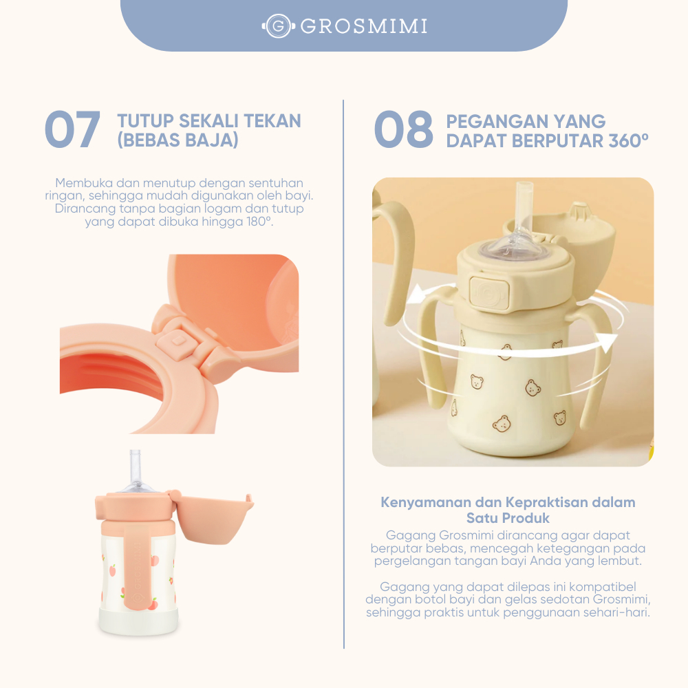 Grosmimi Stainless Straw Cup 300ml / Botol Minum Training Anak Bayi Stainless