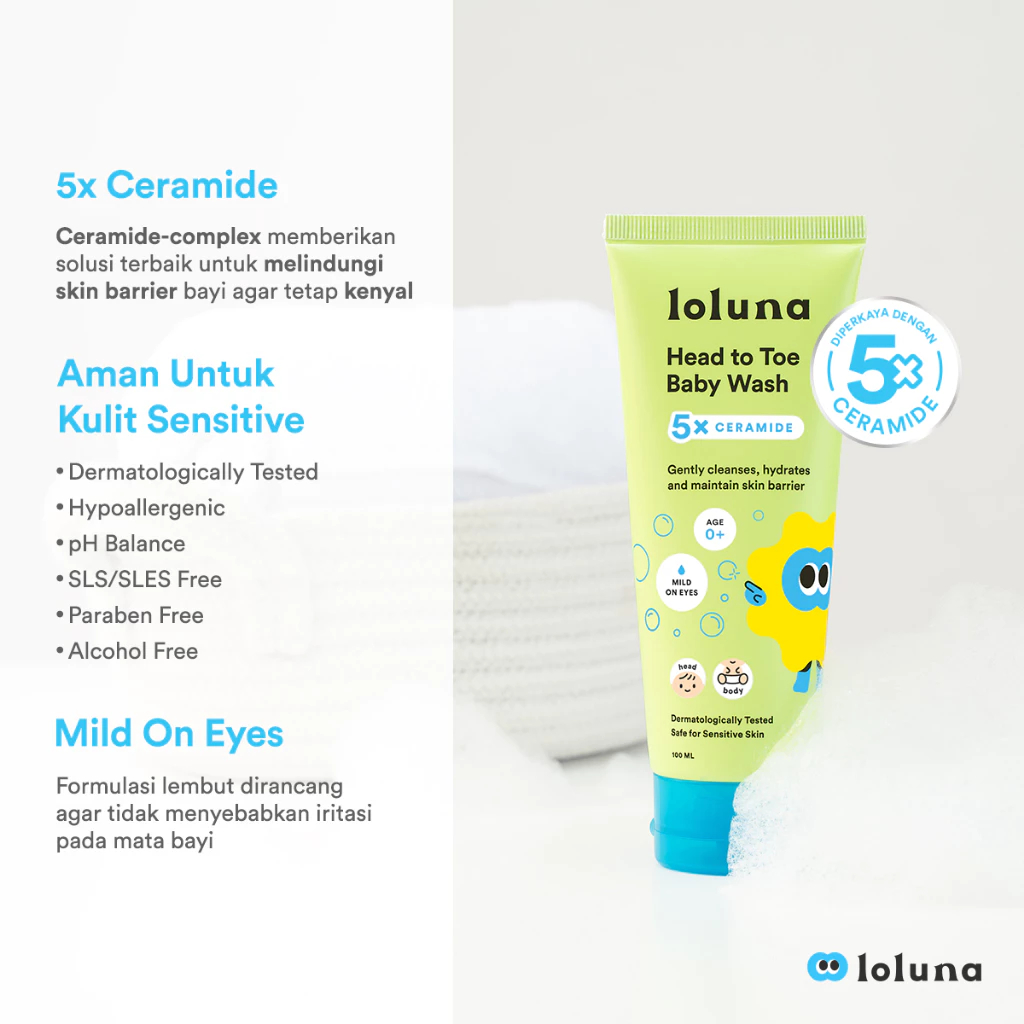Loluna Head To Toe Body Wash | Shampoo & Body Soap / Sampo dan Sabun Bayi Anak Travel Tube Pump Bottle Refill Pouch