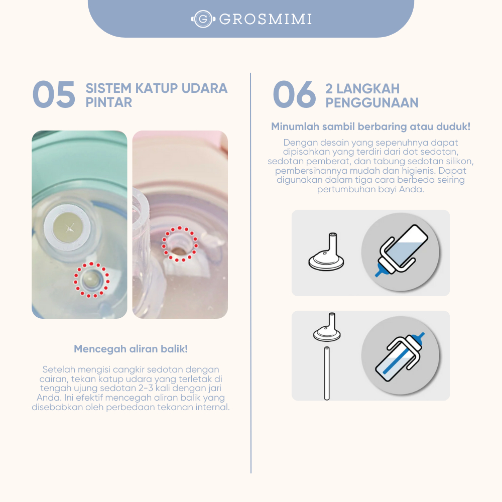 Grosmimi Stainless Straw Cup 200ml / Botol Minum Training Anak Bayi Stainless