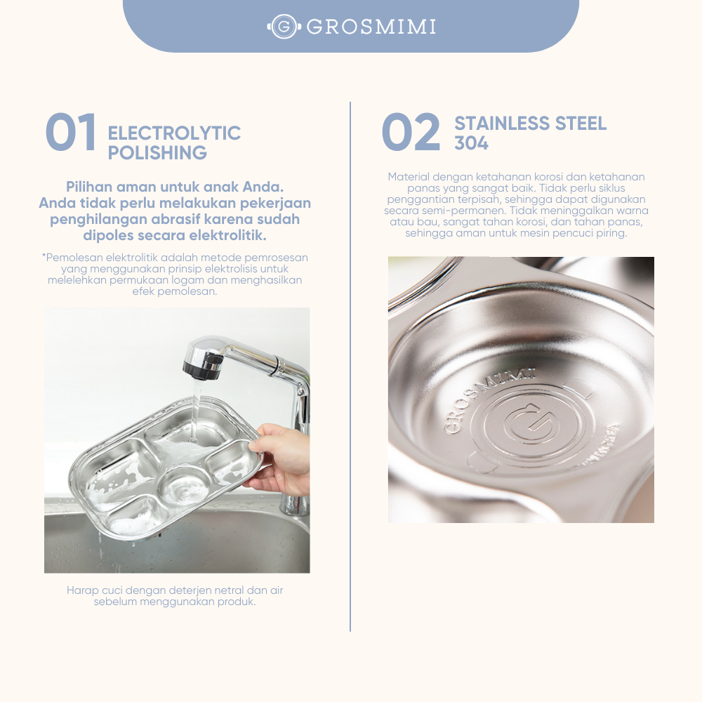 Grosmimi Stainless Food Tray / Piring Makan Anak