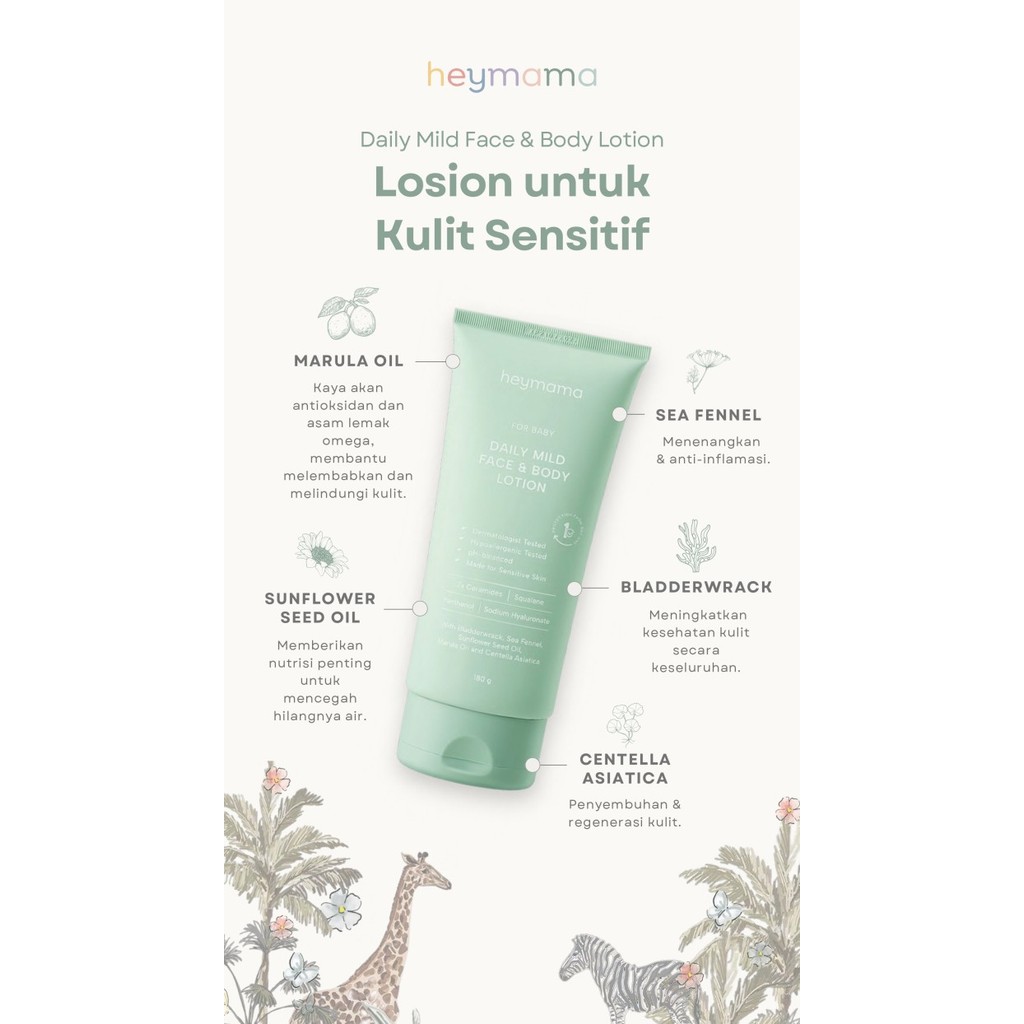 Heymama Daily Mild Face and Body Lotion / Losion Bayi Kulit Sensitif