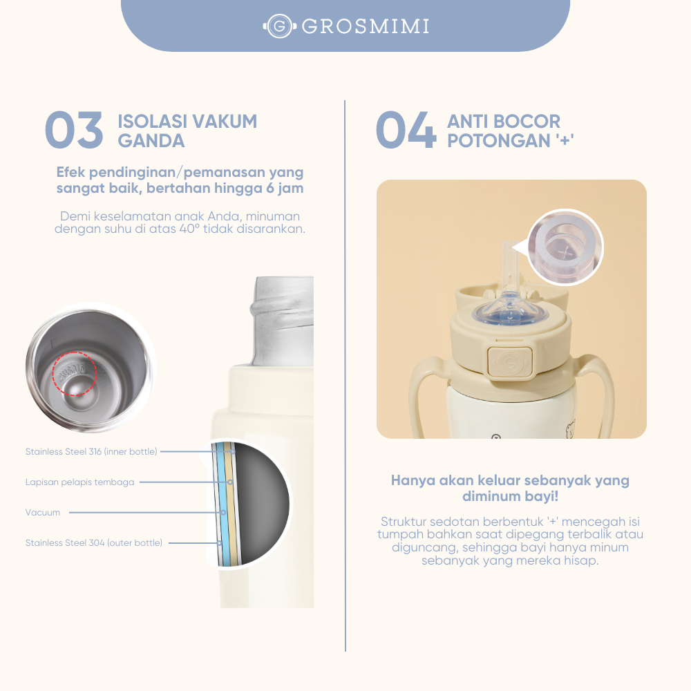 Grosmimi Stainless Straw Cup 300ml / Botol Minum Training Anak Bayi Stainless