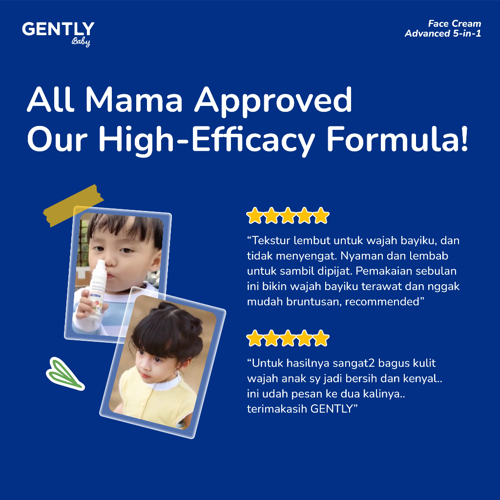 Gently Baby Face Cream Advanced 5in1 with 3x Ceramide & 4D Hyaluronic / Krim Muka Anak Bayi 5 in 1