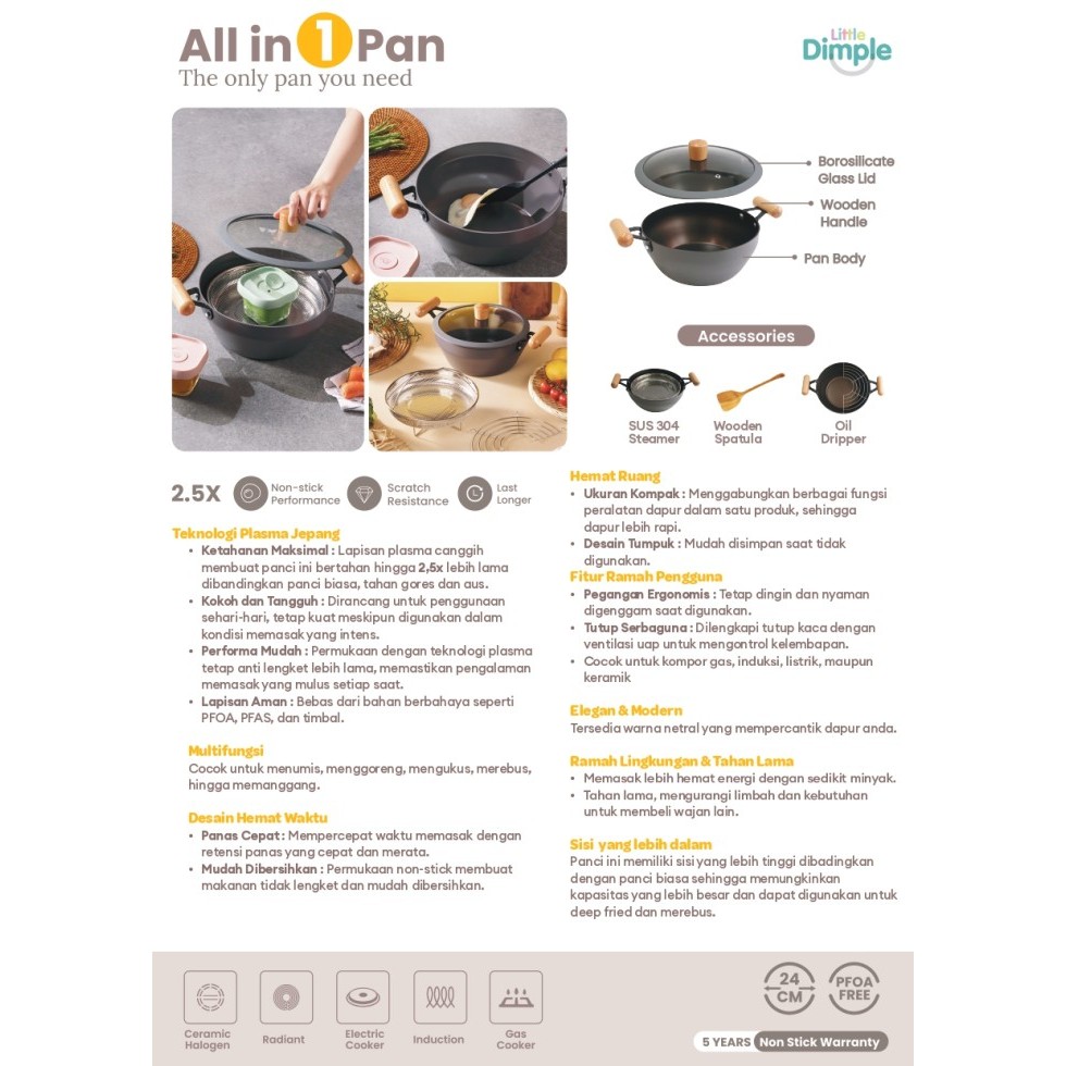 Little Dimple All in One Pan 862 / Wajan Panci Serbaguna MPASI / Panci Kukus / Panci Goreng Teknologi Plasma Jepang