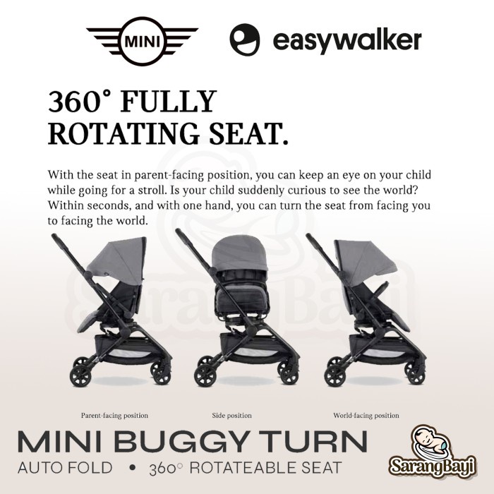 Easywalker Mini Buggy Turn 2 Stroller / Reversible Stroller | Oxford Black Soho Grey Stretford Green