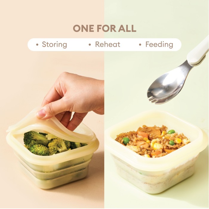 Little Dimple Pack and Fold Collapsible Silicone Food Container / Kotak Wadah Silikon Makan Mpasi Lipat