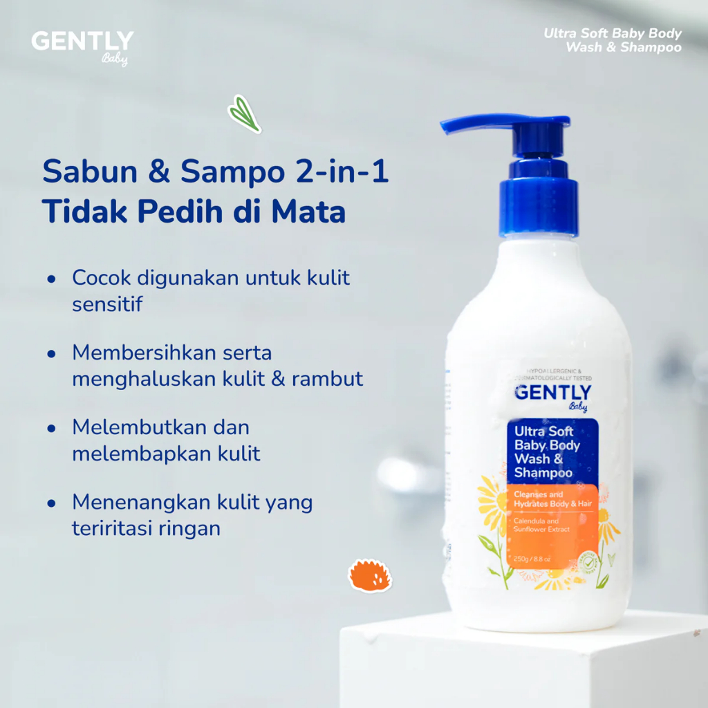 Gently Baby Ultra Soft Body Wash and Shampoo | Sabun Sampo Mandi Pembersih Badan dan Rambut Anak Bayi