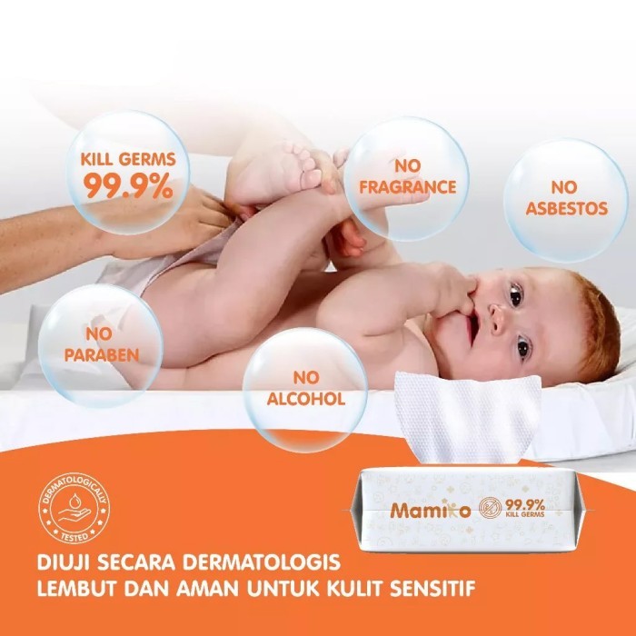Mamiko Antibacterial Baby Wipes Wet Tissue 80s / Tisu Anti Bakteri 80 Lembar