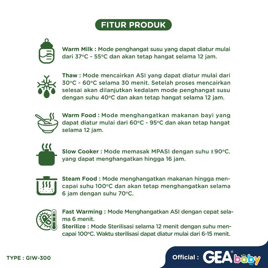 GEA Baby Instant Multifunction Warmer Sterilizer GIW 300 / Mesin Penghangat Sterilisasi Multifungsi