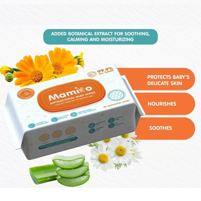 Mamiko Antibacterial Baby Wipes Wet Tissue 80s / Tisu Anti Bakteri 80 Lembar