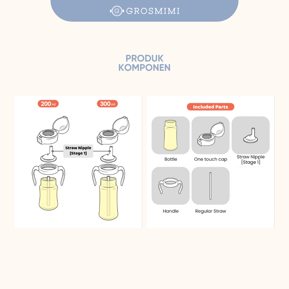 Grosmimi PPSU Straw Cup 300ml / Botol Minum Training Anak Bayi