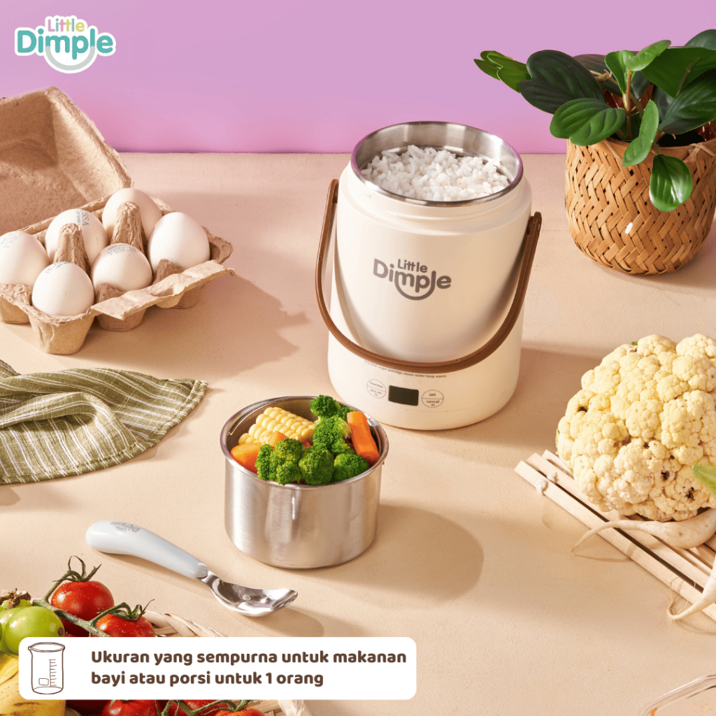 Little Dimple Mini Portable Cooker MEC 838 / Alat Masak Multifungsi Mpasi Bayi | Multicooker Cooker Mini / Electric Kettle / Electric Steamer / Insulated Food Jar / Low Sugar Rice Cooker