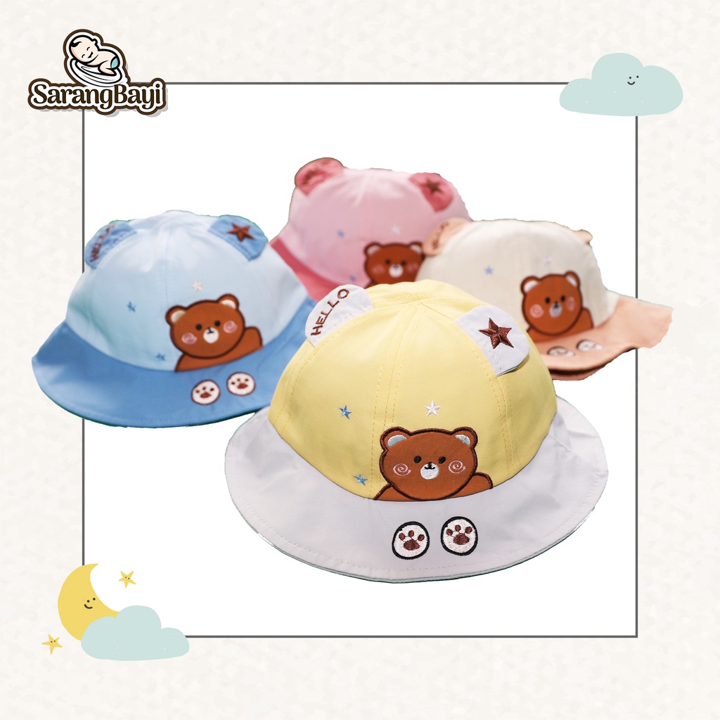 Topi Bucket Anak Bayi Import Motif Beruang Lucu Bucket Hat