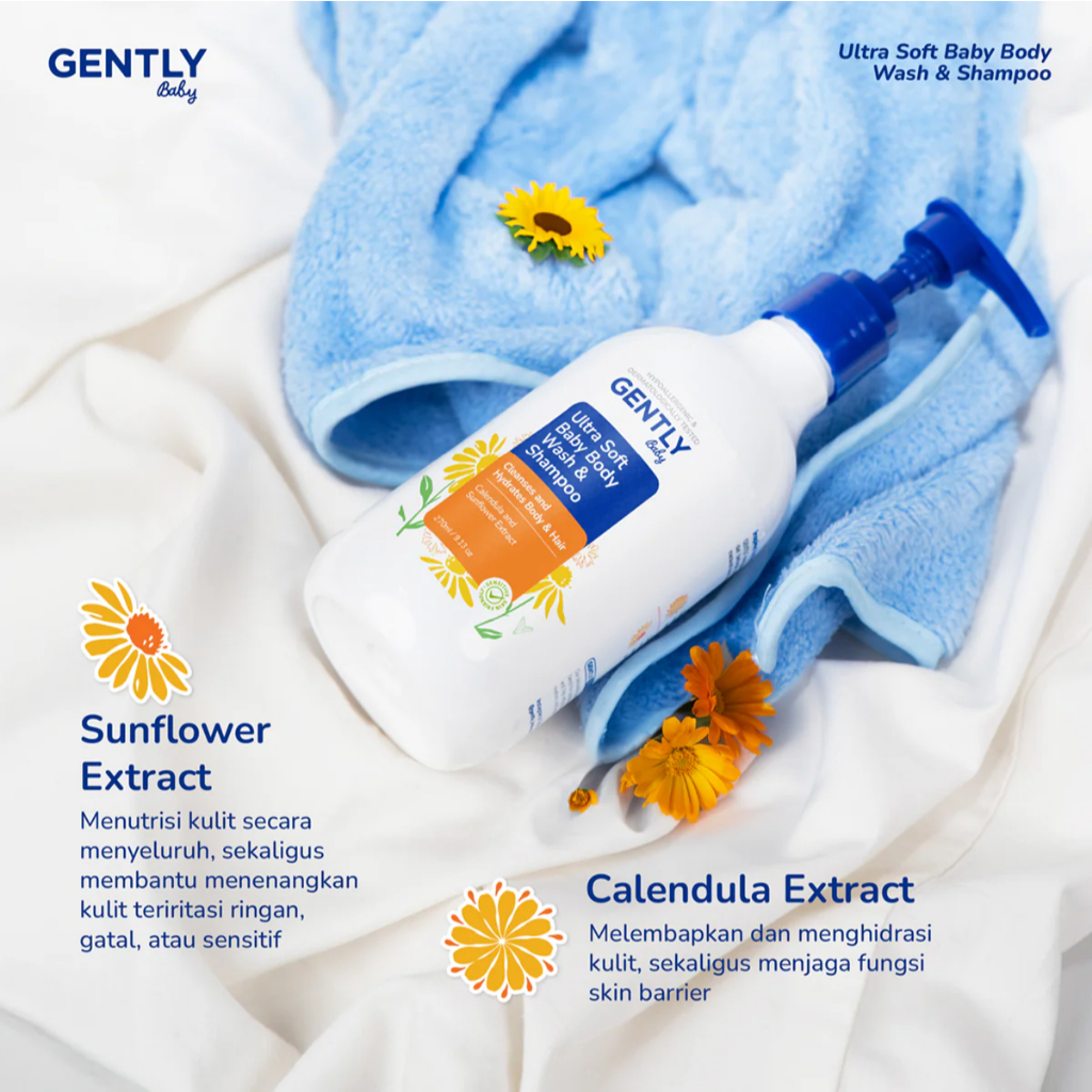 Gently Baby Ultra Soft Body Wash and Shampoo | Sabun Sampo Mandi Pembersih Badan dan Rambut Anak Bayi