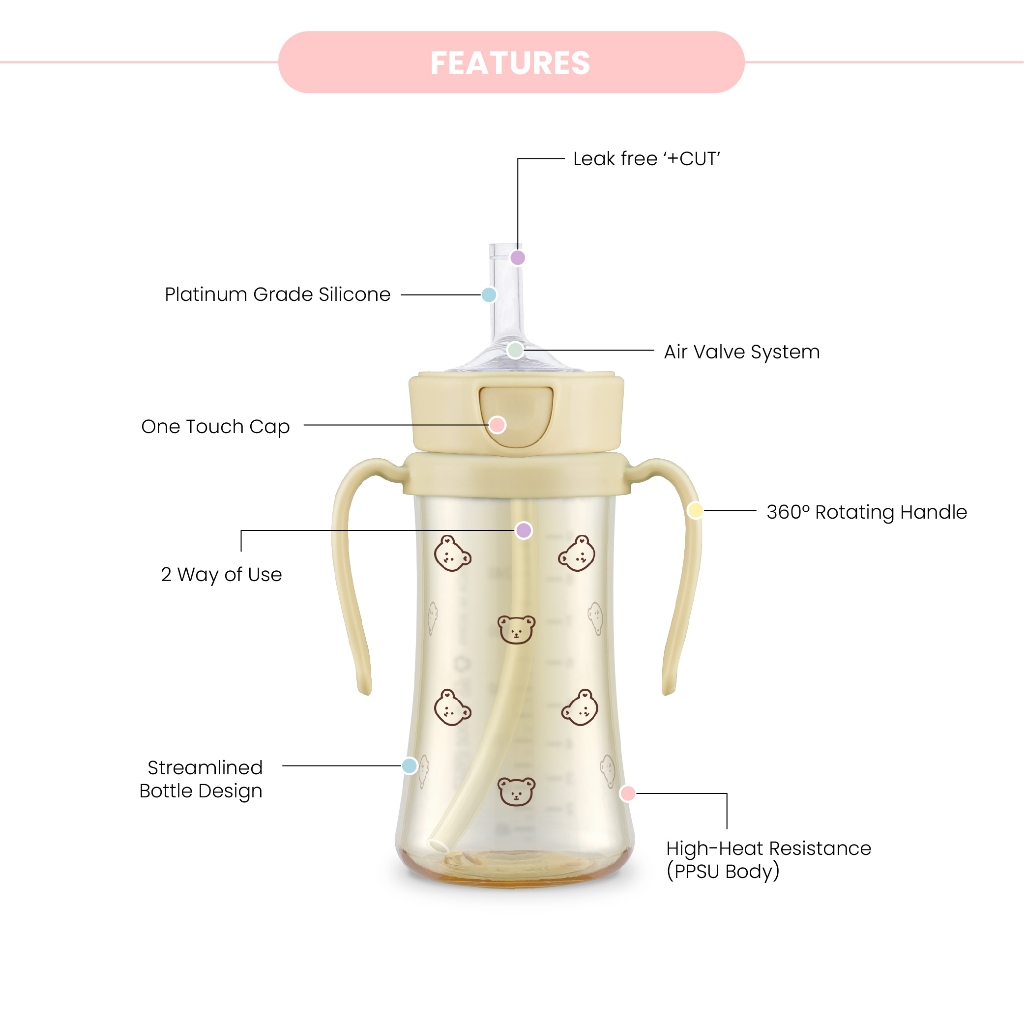 Grosmimi PPSU Weighted Straw Cup 300ml / Botol Minum Training Anak Bayi