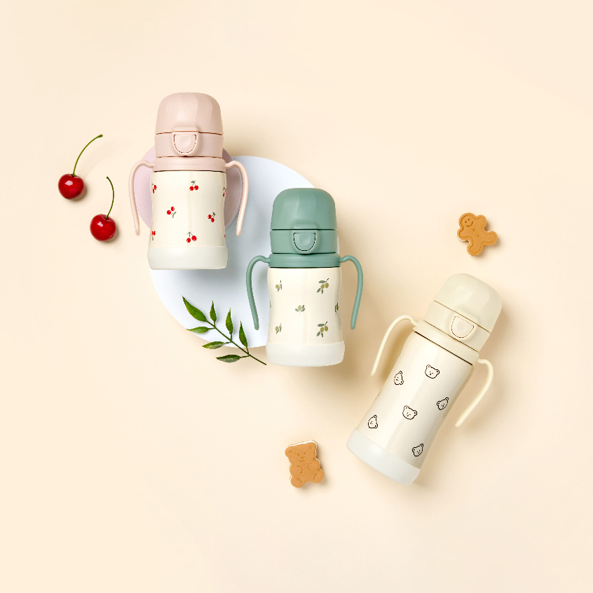 Grosmimi Stainless Straw Cup 300ml / Botol Minum Training Anak Bayi Stainless