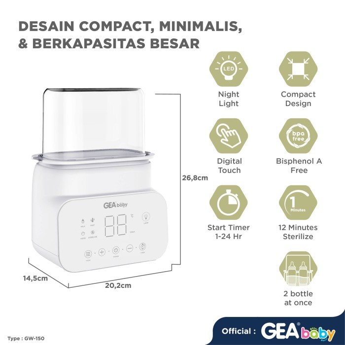 GEA Baby Smart Digital Bottle Warmer and Sterilizer GW 150 / Pemanas Botol Susu / Mesin Sterilisasi