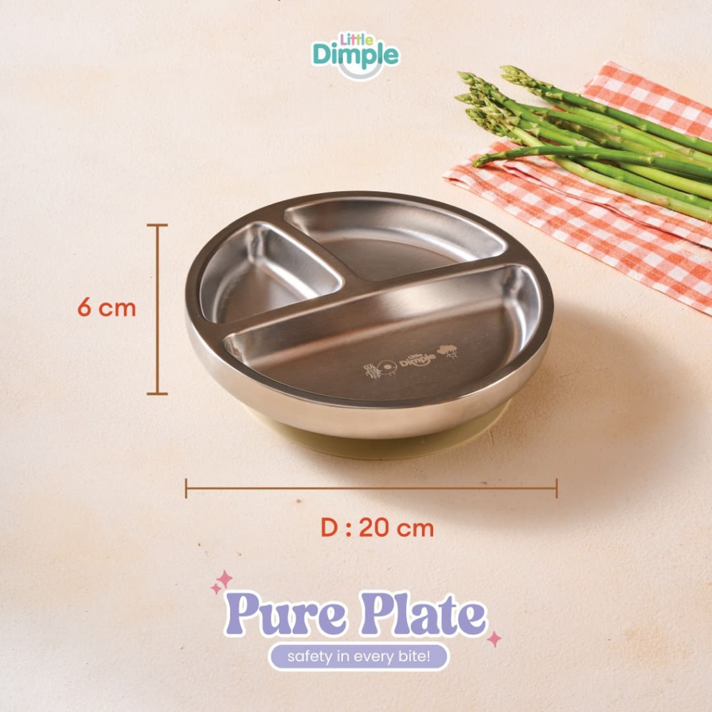 Little Dimple Pure Series Stainless Steel SUS304 Divided Suction Plate / Suction Bowl | Peralatan Makan Piring Sekat / Mangkok Anak Bayi Mpasi