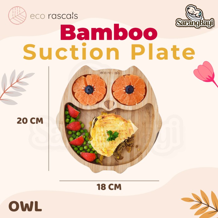 Eco Rascals Bamboo Owl Suction Plate / Piring Suction Anak