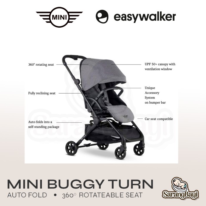 Easywalker Mini Buggy Turn 2 Stroller / Reversible Stroller | Oxford Black Soho Grey Stretford Green