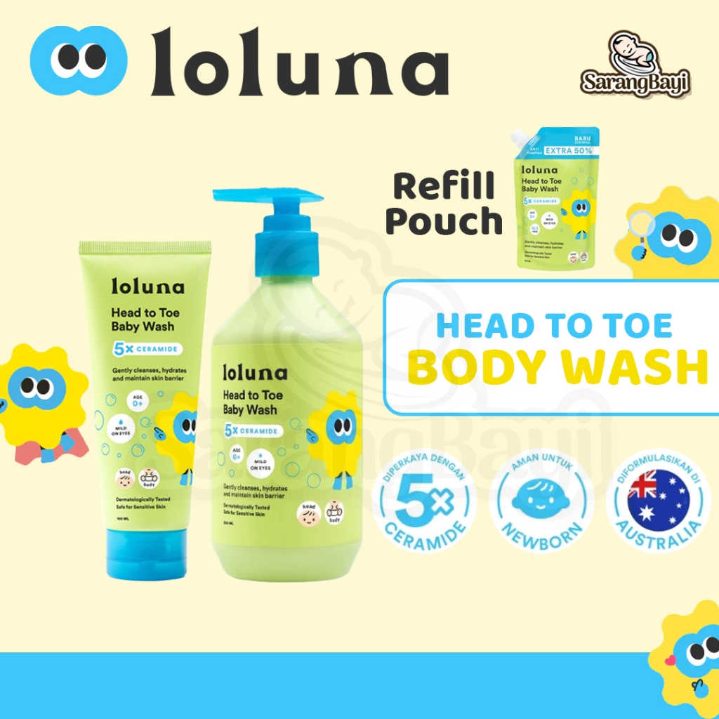 Loluna Head To Toe Body Wash | Shampoo & Body Soap / Sampo dan Sabun Bayi Anak Travel Tube Pump Bottle Refill Pouch