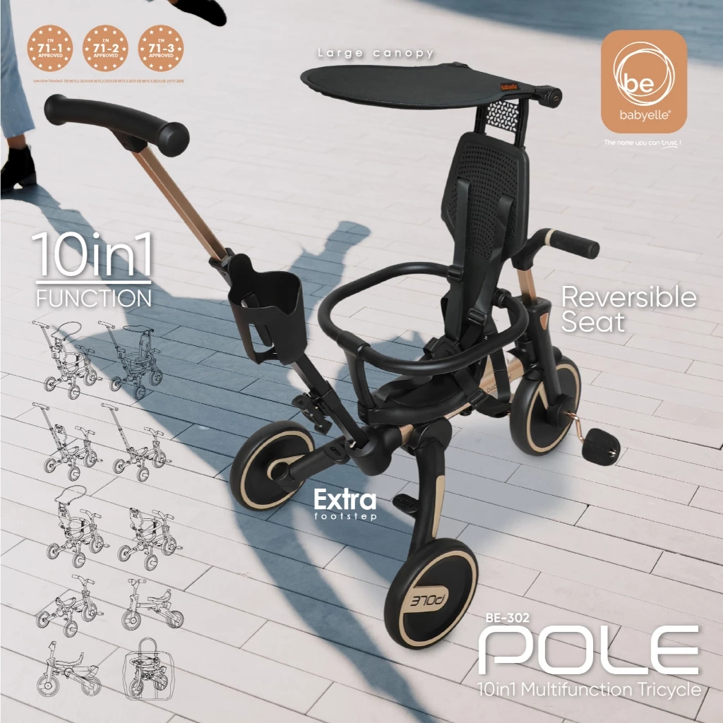 Babyelle Pole 10 in 1 Multifunction Tricycle BE 302 | Sepeda Roda Tiga Multifungsi 10in1