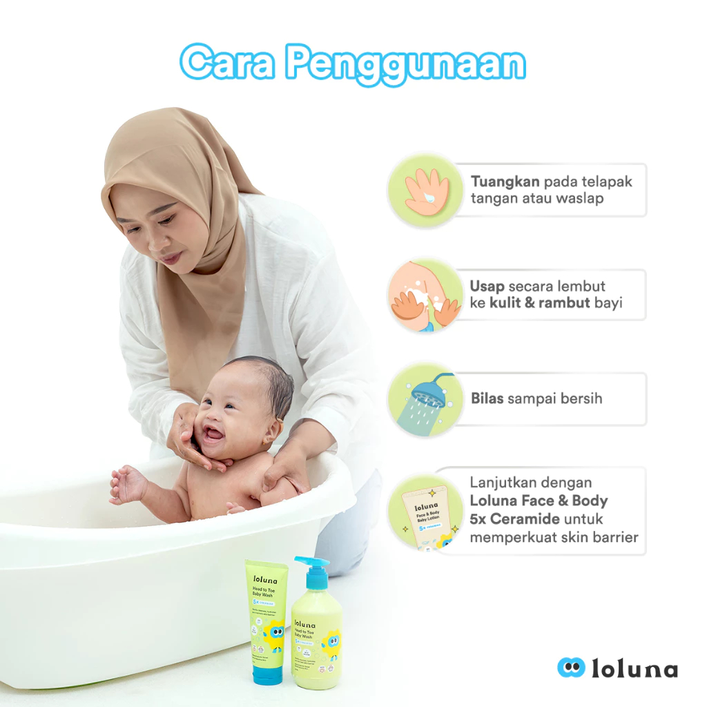 Loluna Head To Toe Body Wash | Shampoo & Body Soap / Sampo dan Sabun Bayi Anak Travel Tube Pump Bottle Refill Pouch