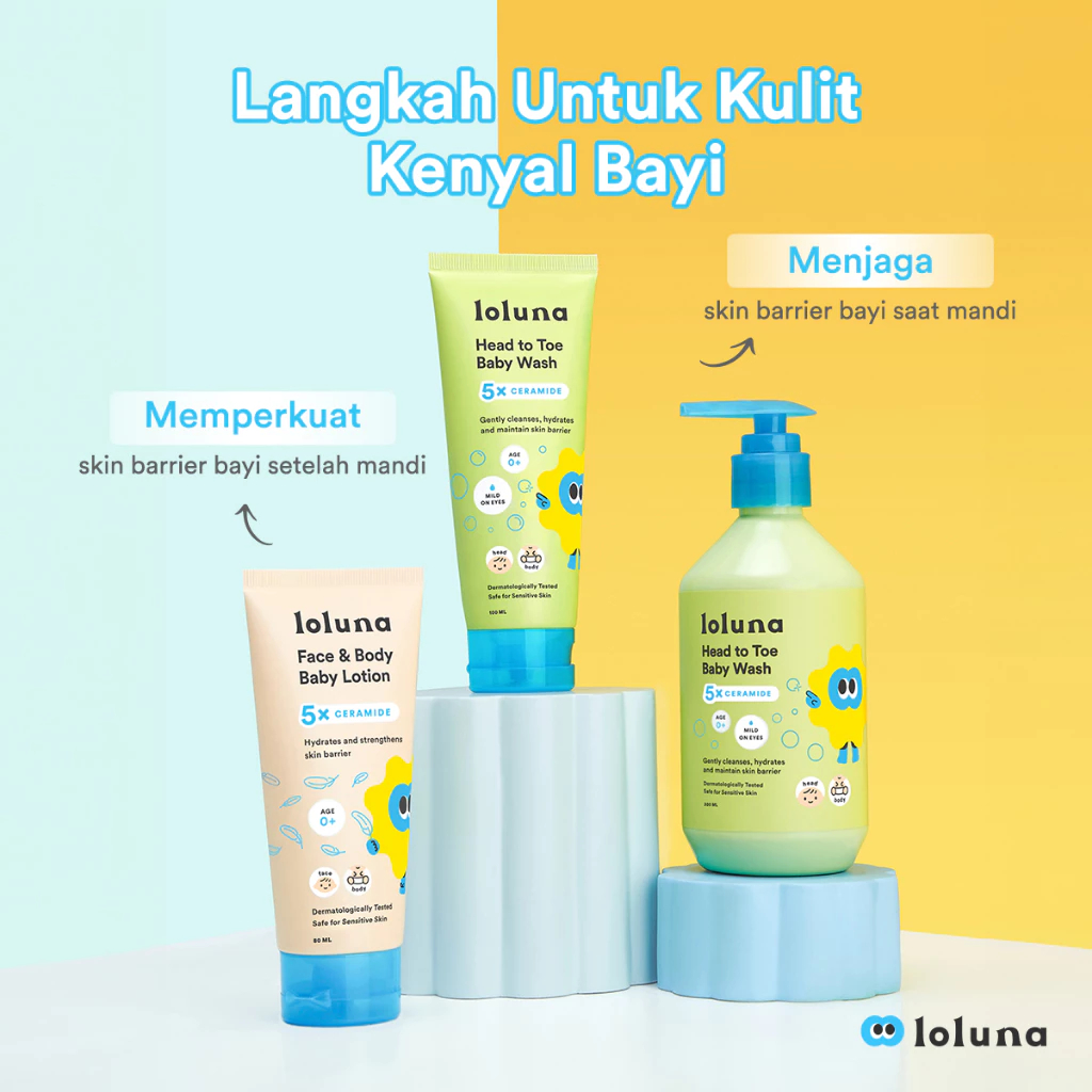 Loluna Head To Toe Body Wash | Shampoo & Body Soap / Sampo dan Sabun Bayi Anak Travel Tube Pump Bottle Refill Pouch