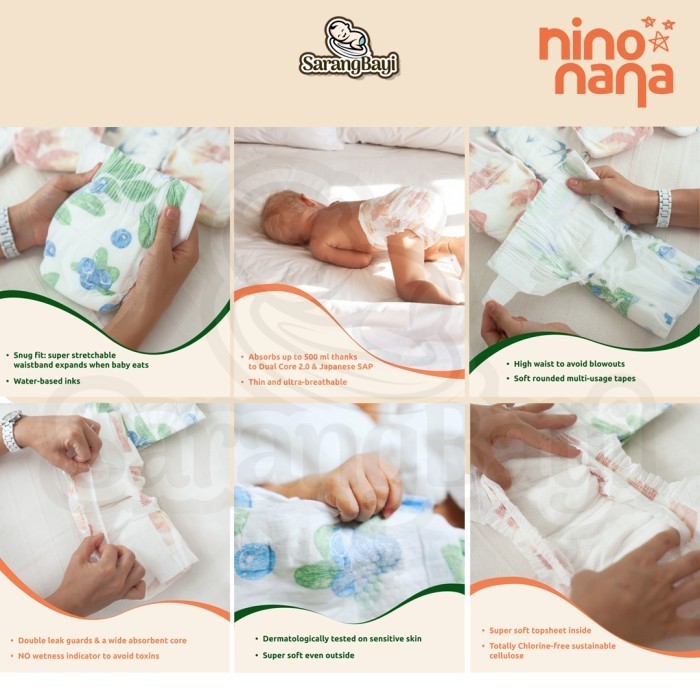 Nino Nana Premium Eco Baby Diapers Chlorine Free / Popok Bayi