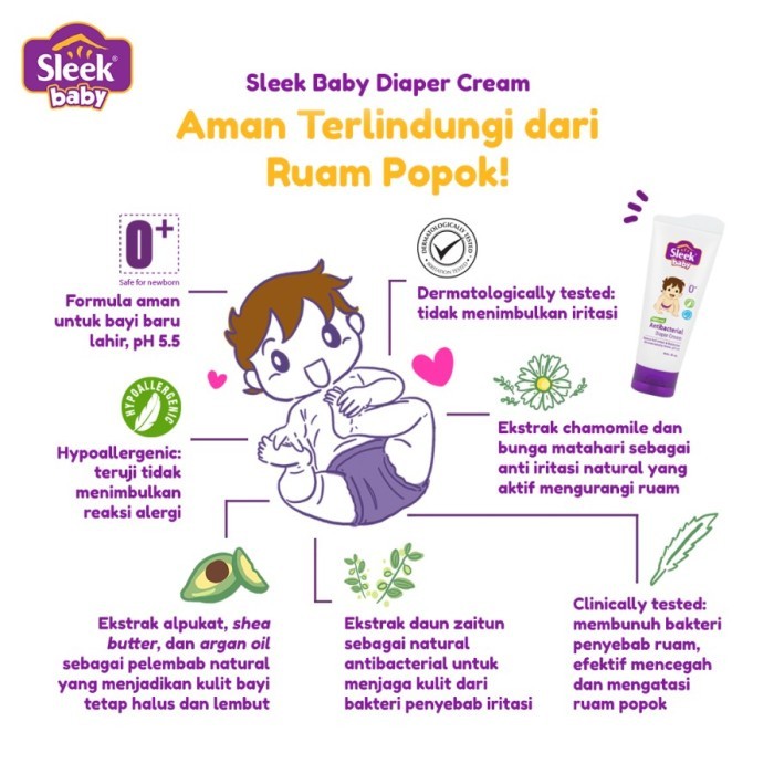 Sleek Baby Natural Antibacterial Diaper Cream Tube 80ml