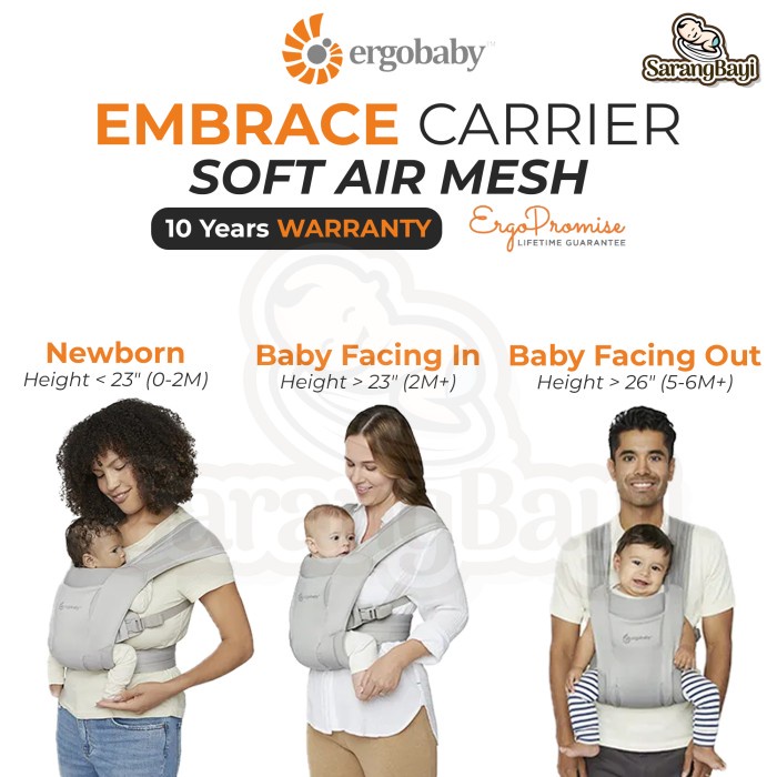 Ergobaby Embrace Soft Air Mesh Baby Carrier / Gendongan Bayi SSC