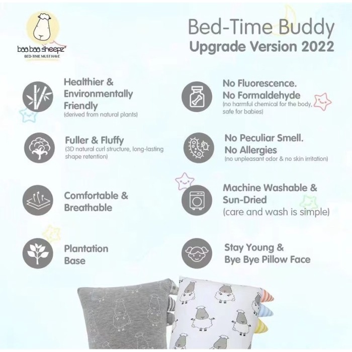 Baabaasheepz Bed Time Buddy Medium / Bantal Bayi | Classic Grey Cute Collection Sweet Dreams Goodnight Baa Baa In The Universe Japanese Dessert Snoopy Peanuts