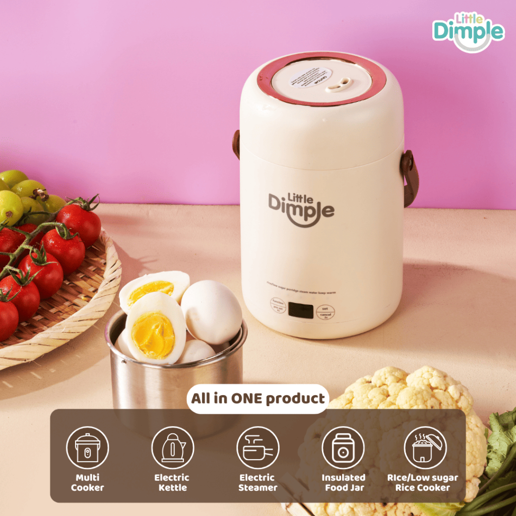 Little Dimple Mini Portable Cooker MEC 838 / Alat Masak Multifungsi Mpasi Bayi | Multicooker Cooker Mini / Electric Kettle / Electric Steamer / Insulated Food Jar / Low Sugar Rice Cooker