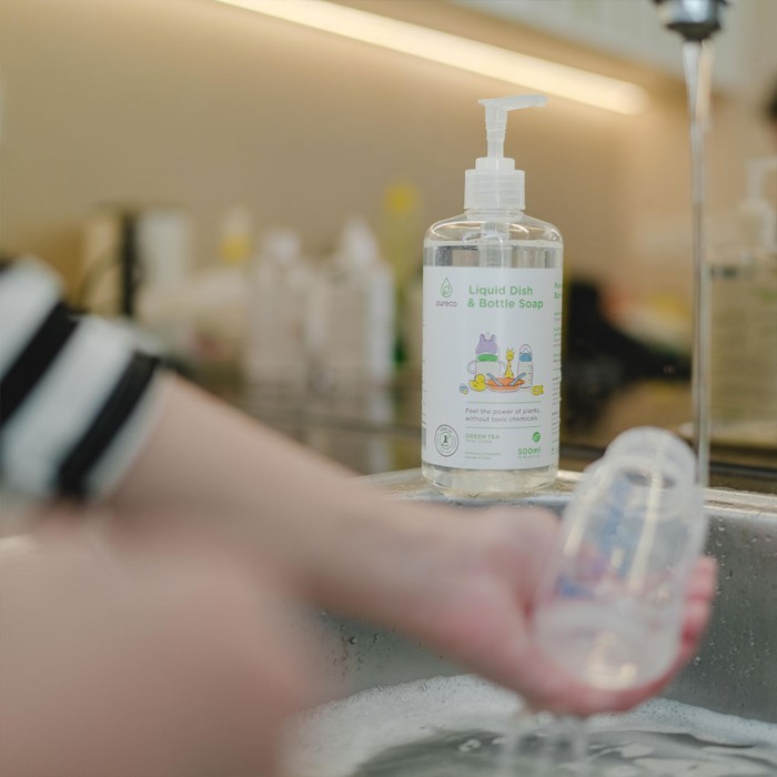 Pureco Liquid Dish and Bottle Soap / Sabun Cuci Botol Bayi Non Toxic Plant Based Travel Size Home Size Refill Pouch
