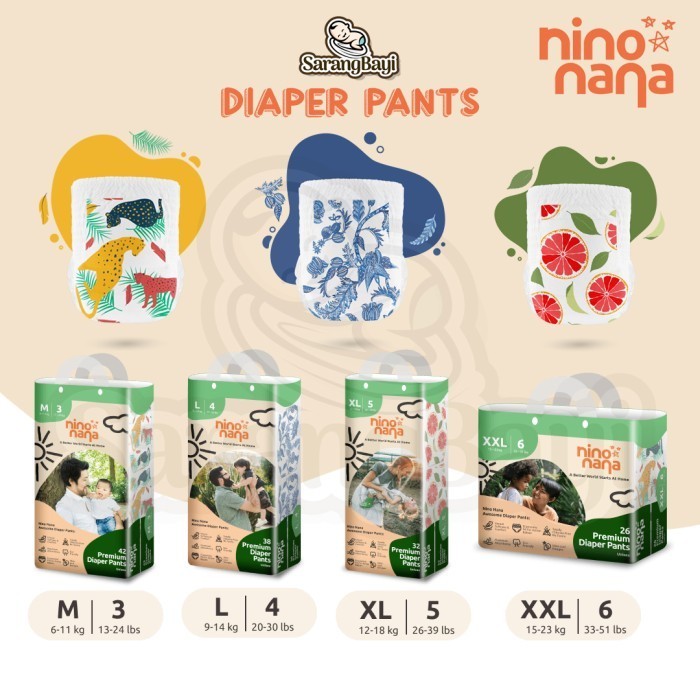 Nino Nana Premium Eco Baby Diapers Chlorine Free / Popok Bayi