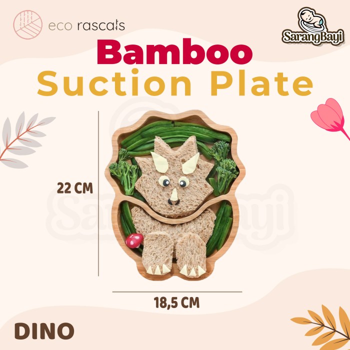 Eco Rascals Bamboo Dinosaur Suction Plate / Piring Suction Anak