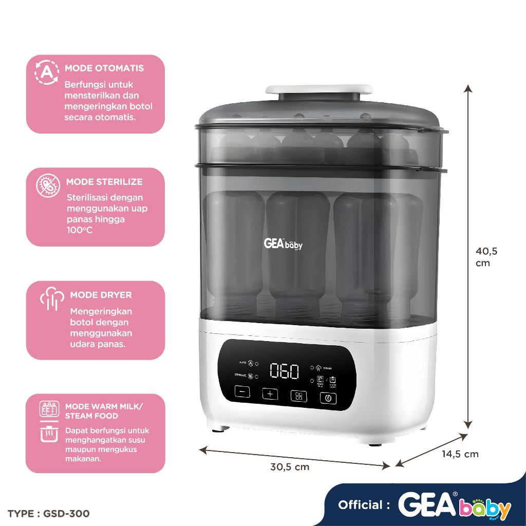 GEA Baby Swift Multifunction Sterilizer Dryer Warmer GSD 300 / Steril Pengering Penghangat Botol Susu Bayi
