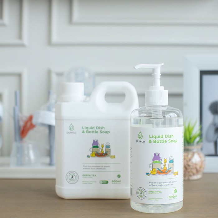 Pureco Liquid Dish and Bottle Soap / Sabun Cuci Botol Bayi Non Toxic Plant Based Travel Size Home Size Refill Pouch