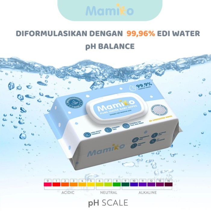 Mamiko Wet Tissue Baby Wipes Pure Water Hand Mouth 10s 80s Mini Travel Size / Tisu Basah Bayi Non Alkohol