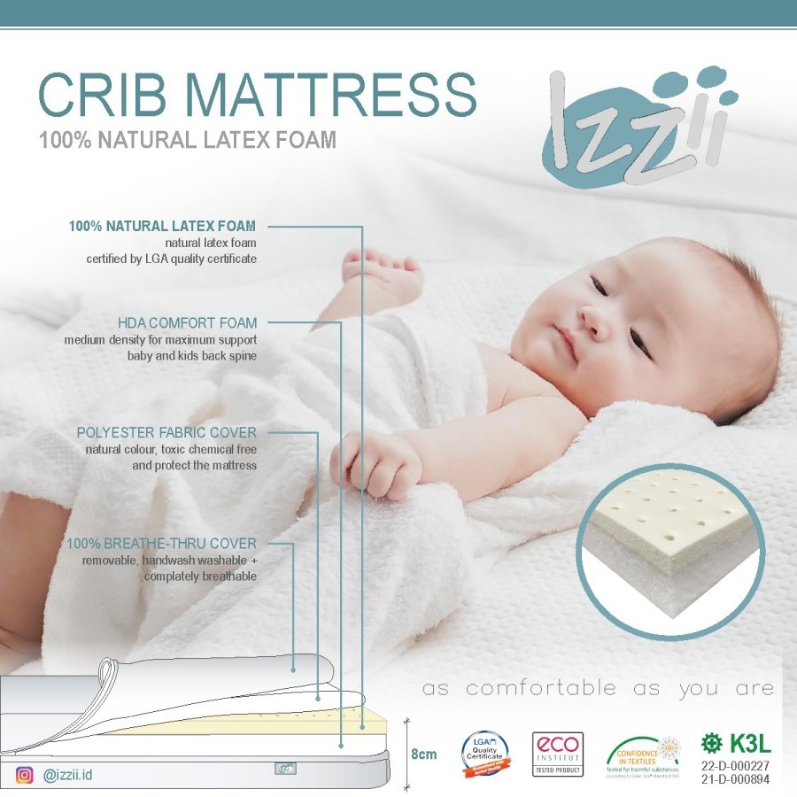 Izzii Baby Mattress Latex Size 95 x 62 x 8 cm for Nuna Paal