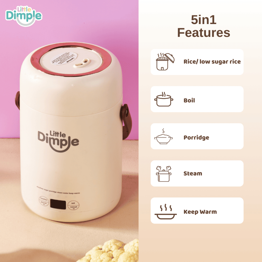 Little Dimple Mini Portable Cooker MEC 838 / Alat Masak Multifungsi Mpasi Bayi | Multicooker Cooker Mini / Electric Kettle / Electric Steamer / Insulated Food Jar / Low Sugar Rice Cooker